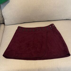 BCBGeneration Burgundy A-Line Skirt with Eyelet Accents